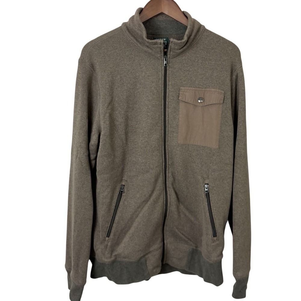 J Crew Fleece Jacket Men Large Brown Full Zip Cabin Norm Core Sporting Goods VTG